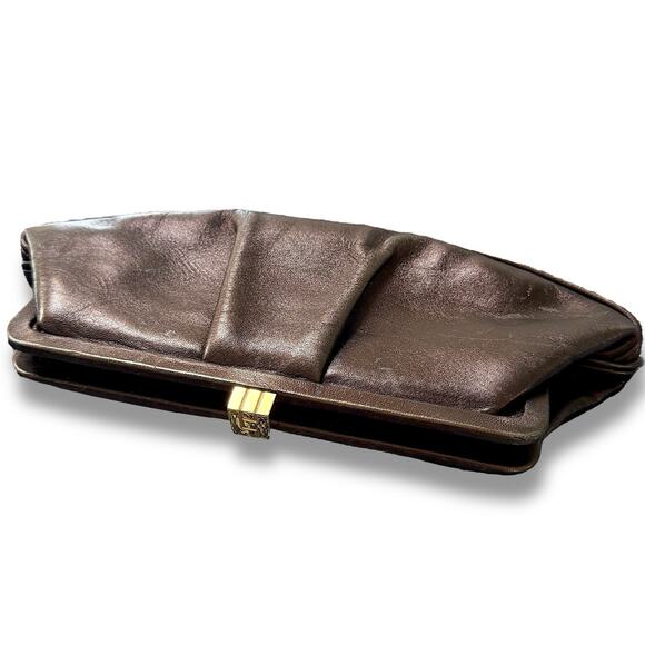 Italian Leather Clutch Bag – Gold Hardware, Quiet Luxury, Made in Italy, Brown - Picture 11 of 14
